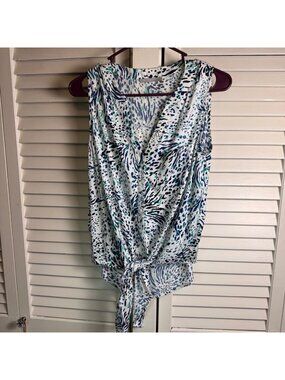 Tart Liya small blue green abstract splatter tie front sleeveless blouse